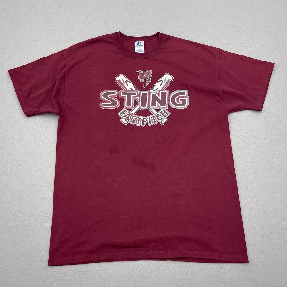 Sting Fastpitch Men Large Regular Maroon Red Graphic Tee Vintage 90s